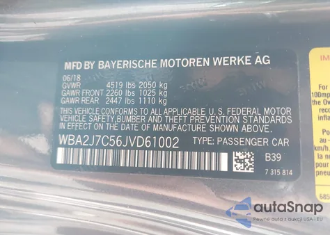 2018 BMW M240I xDrive from USA, damaged, VIN WBA2J7C56JVD61002